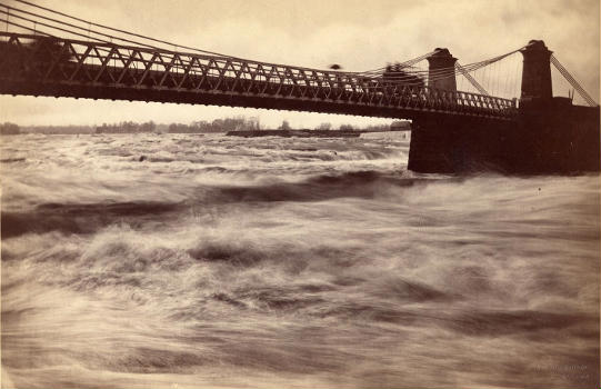 Chaudière/Union Suspension - View of the second version of the bridge (1844-1889). Ottawa-Hull, Canada.