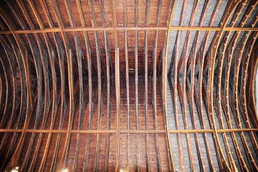 Cirencester Church (St. John the Baptist), 8 September 2016. Pictured is the chancel roof. Note the painted left portion