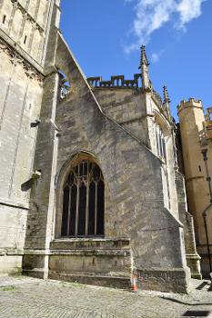Cirencester Church (St. John the Baptist), Gloucestershire:A particularly fine Cotswolds 'wool' church of the 15th - 16th Century Perpendicular era (1440-1530). Pictured is a flying buttress supporting the tower, which was built in 1400-13 but then settlement caused by old ditches flanking the Roman Road Ermin Street resulted in the addition of two flying buttresses to stop the tower collapsing!