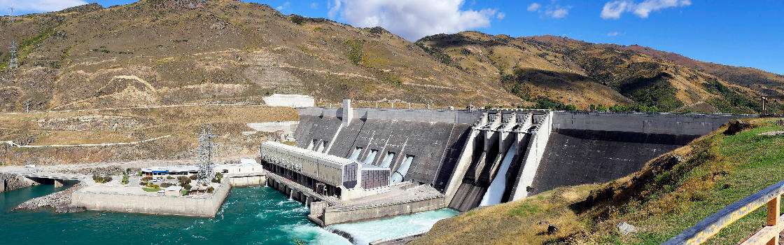 Clyde Dam with Clyde Power Station, Central Otago District, Otago Region, South Island, New Zealand