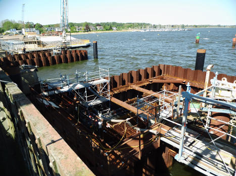 Construction site of the new Schleibrücke Lindaunis in May 2024.