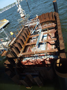 Construction site of the new Schleibrücke Lindaunis in May 2024.