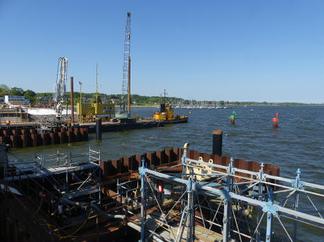 Construction site of the new Schleibrücke Lindaunis in May 2024.