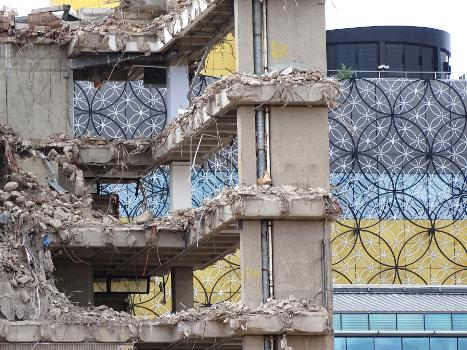 Detail of Demolished Building with Library Backdrop - Birmingham - England