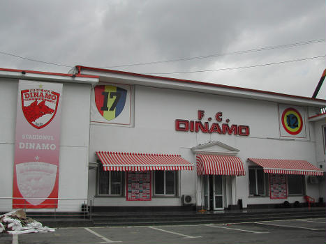 This picture shows a building in front of the Dinamo stadium in Bucharest, Romania.