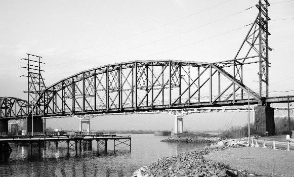 Delair Bridge - Eastern truss, looking north:Pennsylvania and New Jersey Railroad, Delaware River Bridge, Spanning Delaware River, south of Betsy Ross Bridge (State Route 90), Philadelphia, Philadelphia County, PA