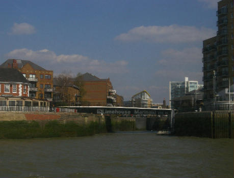 Entrance to Limehouse Basin, from the Thames 