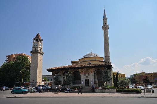 Et'hem Bey Mosque and clock tower in the centre of teh capital of Albania, Tirana
