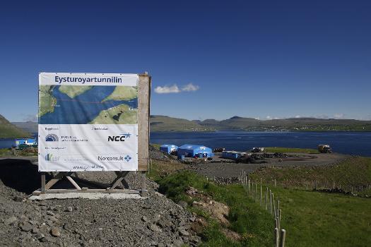 Eysturoyartunnilin under construction at Hvítanes, overlooking the Tangafjørður strait and Eysturoy
