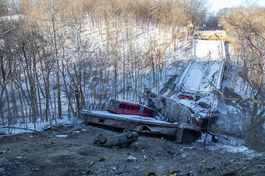 Post-collapse scene at the Fern Hollow Bridge