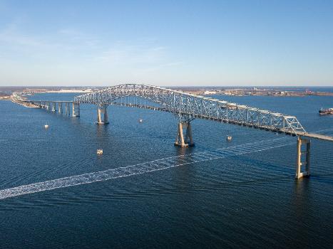 Key Bridge from the air, looking east towards Sparrows Point.