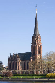 Frankfurt on the Main: (Three Wise Men Church) as seen from the (Main Quay)