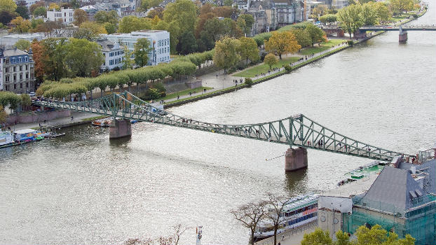 Frankfurt on the Main: (Iron Bridge) as seen from the tower of (Frankfurt Cathedral)