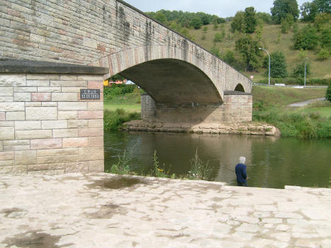 Bridge over the river Sure in the village of Gilsdorf, Luxembourg. View from south-east.