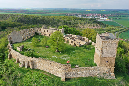 Aerial view of Burg Gleichen castle, Thuringia, Germany, May 2022