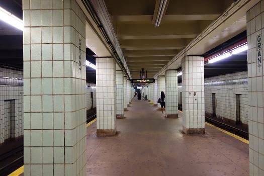 Looking west down the Grant Avenue IND subway station in City Line, East New York, Brooklyn