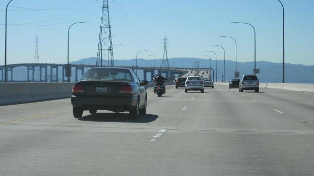 Heading west on the San Mateo - Hayward Bridge.