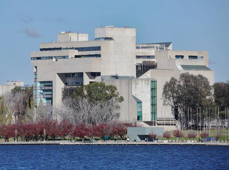 The Australian High Court, seen from across Lake Burley Griffin.