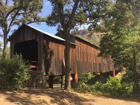 The Honey Run Covered Bridge, as seen fourteen months prior to being destroyed by the Camp Fire in November of 2018