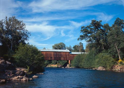 Honey Run Covered Bridge — spanning over Butte Creek, in northern Butte County, California : Built in 1886, and covered in 1894. Listed on the National Register of Historic Places in Butte County