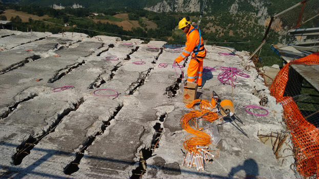 Demolition with explosives of the Italia bridge