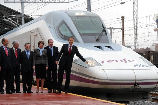 José Luis Rodríguez Zapatero and other politicians inaugurating the Madrid–Valladolid high-speed rail line