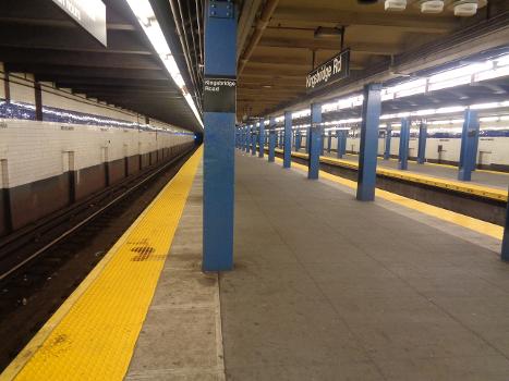 Looking down the southbound platform of the Kingsbridge Road station in the Bronx