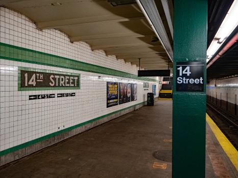 A view of the northbound platform of the IND Sixth Avenue Line's 14th Street station