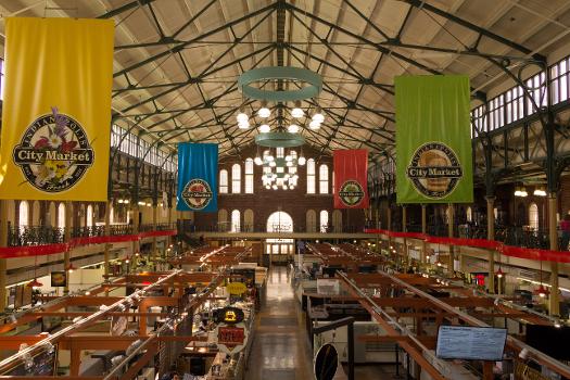 Interior of Indianapolis City Market viewed from the second-floor mezzanine level