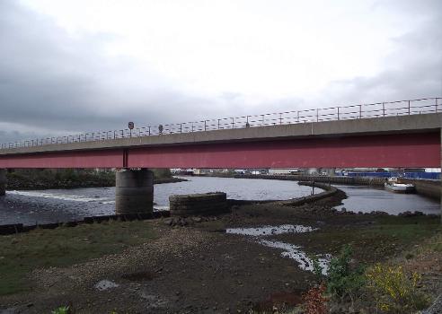 Railway Bridge at Inverness:The "Old Harbour" and "New Harbour" looking downstream, with the pier of the old railway viaduct as a monument to 19th century engineering.