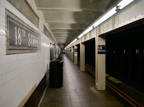 A view of the northbound platform of the IRT Broadway-Seventh Avenue Line's 18th Street Station.