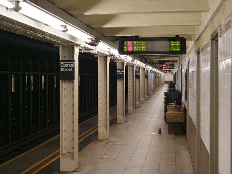 A view of the northbound platform of the IRT Broadway-Seventh Avenue Line's Canal Street station.