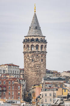 Remote view of Galata Tower in Istanbul, Turkey