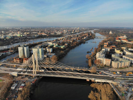 Aerial view of the Kaiser-Otto-Brücke in Magdeburg, Germany