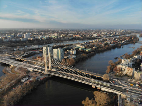 Aerial view of the Kaiser-Otto-Brücke in Magdeburg, Germany