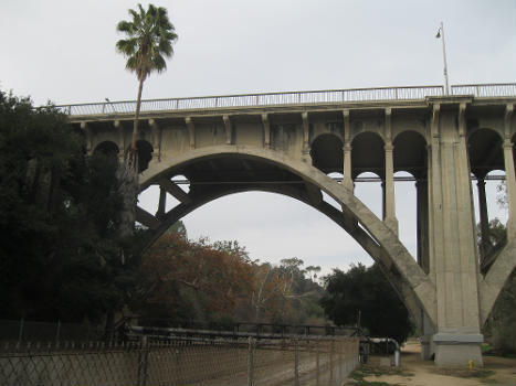 View of the in , from the trail running below it. The bridge is listed on the .