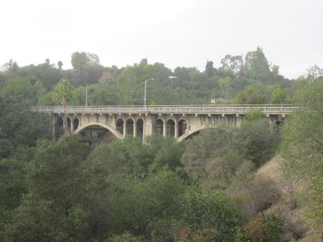 Side view of the in . The bridge is listed on the .