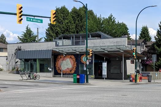 Langara–49th Avenue station entrance viewed from the westside of Cambie Street