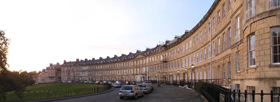 Lansdown Crescent, Bath, England, from east end of crescent
