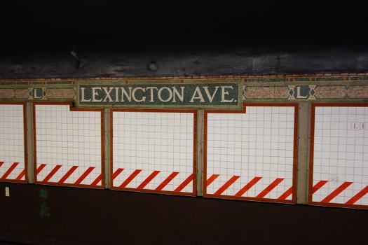 A "Lexington Ave." mosaic on the Brooklyn-bound platform of the BMT station under 60th Street in East Midtown, Manhattan.