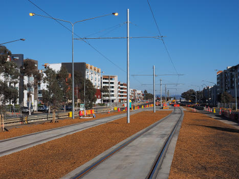 An almost-completed section of light rail tracks in Franklin