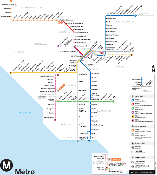 Map of the Los Angeles Metro Rail system (as of June 16, 2023).