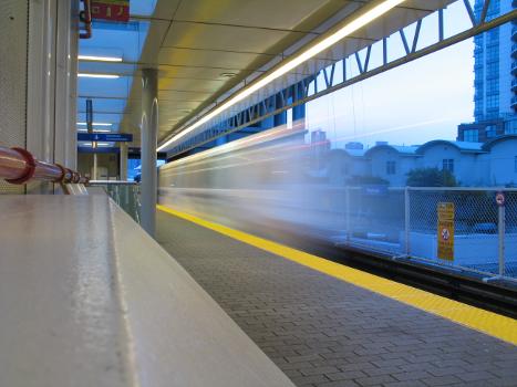 Westbound SkyTrain at Main Street-Science World Station