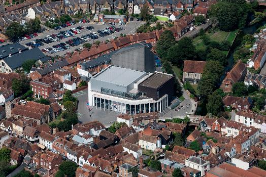Aerial of the Marlowe Theatre in Canterbury - Kent UK aerial