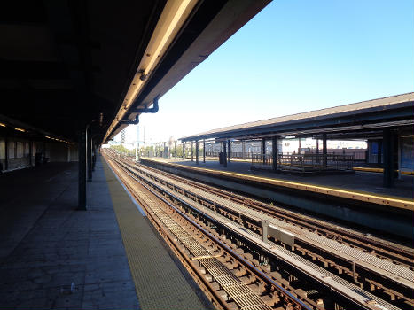 Looking east down the Manhattan bound local platform of the Mets – Willets Point station in Willets Point/Flushing Meadows, Queens. Taken before the Mets vs. Nationals game at Citi Field.