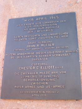 Muldenbrücke Rochlitz, Infotafel Treffen der Alliierten April 1945
