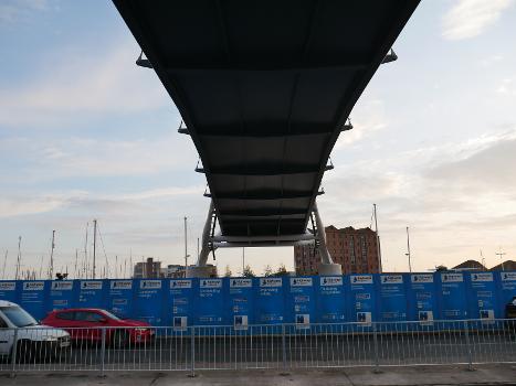 The view undernath a newly-installed footbridge over Castle Street in Kingston upon Hull:The footbridge, formally named 'Murdoch's Connection' in September 2020, would not open to the public until March 2021.