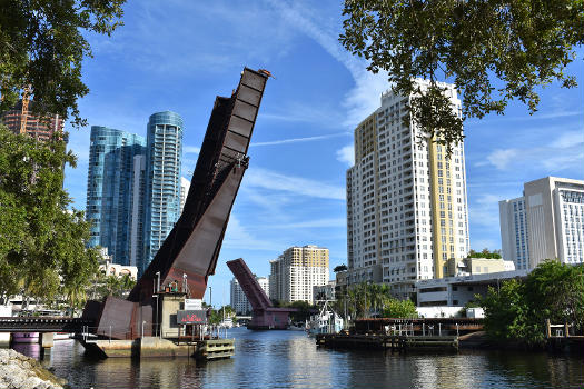 Bascule bridges are up along New River, Fort Lauderdale, Florida