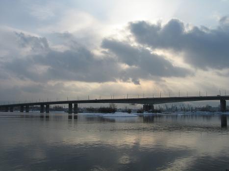 A view of Oktyabrskiy bridge from Tatyshev island, Krasnoyarsk.