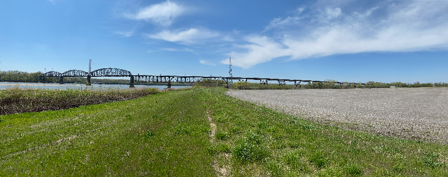 Panorama of Sibley Railroad Bridge looking west.